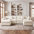 Canapé d'angle modulaire en forme de U, 141 pouces de large, en chenille beige, avec 2 poufs