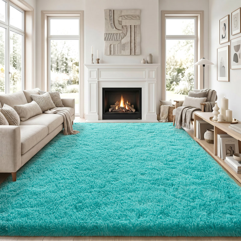 Solid Rug Soft Fluffy Blue Indoor Area Rug for Living Room Bedroom Nursery Kids Room, Rectangle 6' x 9', Teal Blue