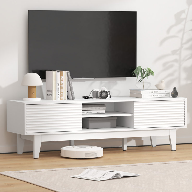 Meuble télé de style moderne avec porte coulissante, Blanc