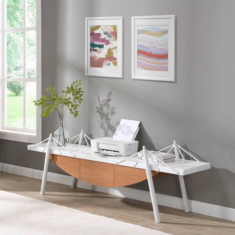 Console en forme de voilier, Blanc / Chêne