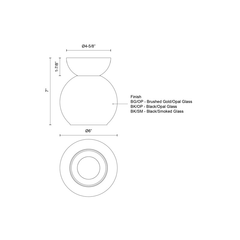 Arcadia 1 - Light Flush Mount, 7" H x 6" W x 6" D