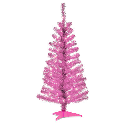 4ft. Pink Tinsel Tree with Clear Lights