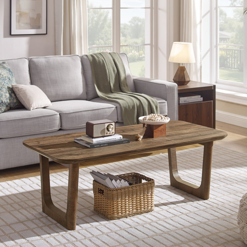 Table basse moderne de 51,4 po de largeur avec pieds uniques en forme de U, Light Brown