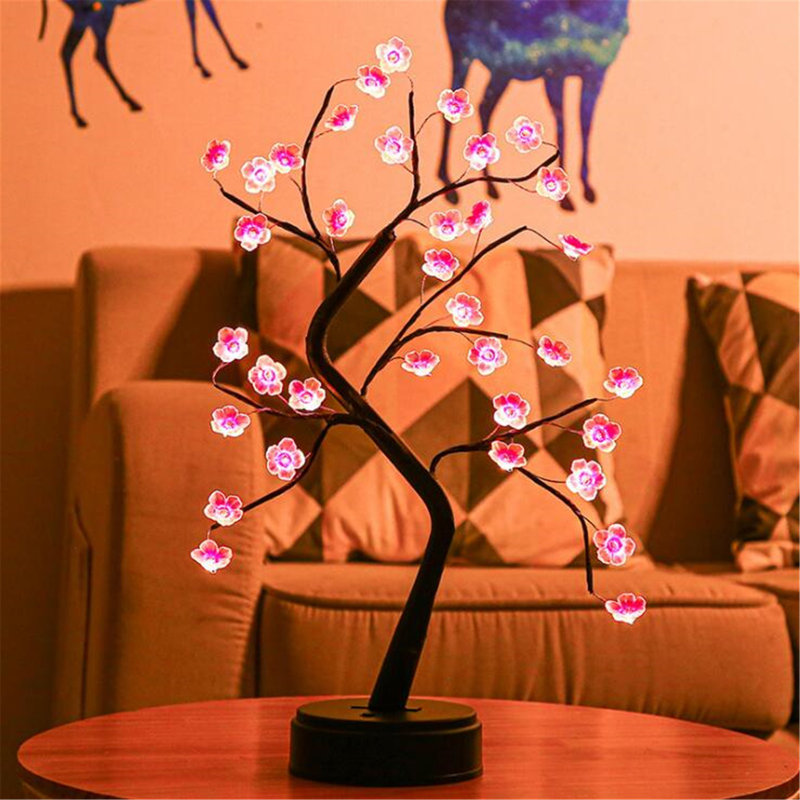 Arbre de fleurs, lumières, branches, lumières en pot, ornements pour veilleuses