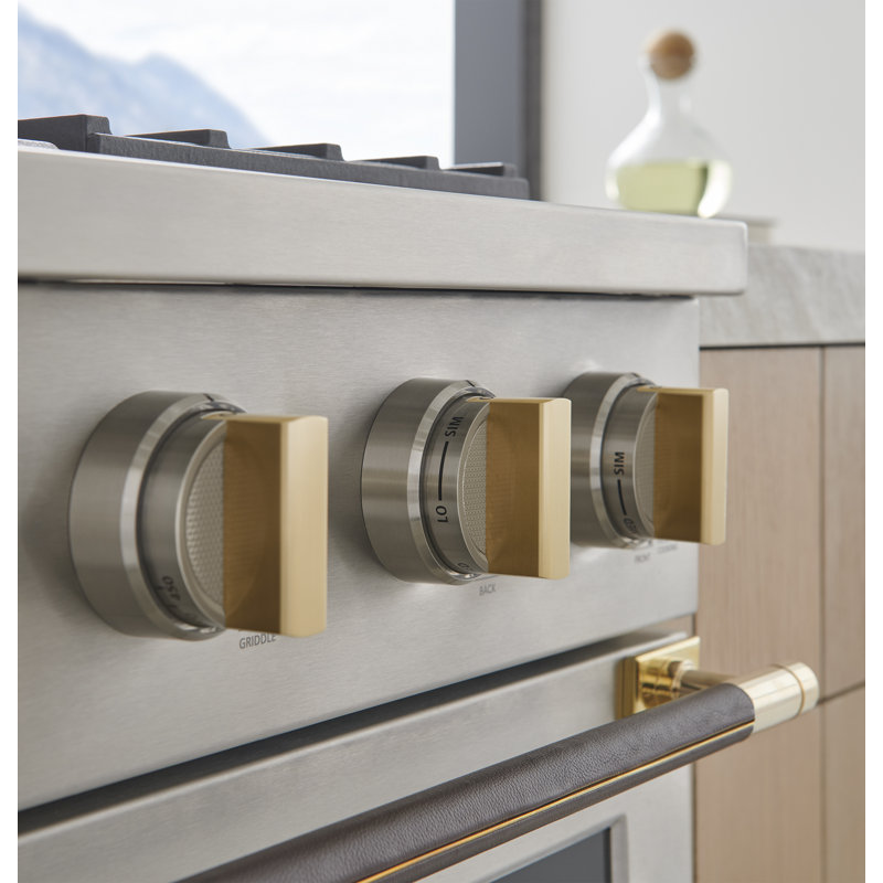 48" Designer Collection Brass Short Handle for Pro Range, 31.56" H x 1.38" W x 2.44" D, Brass