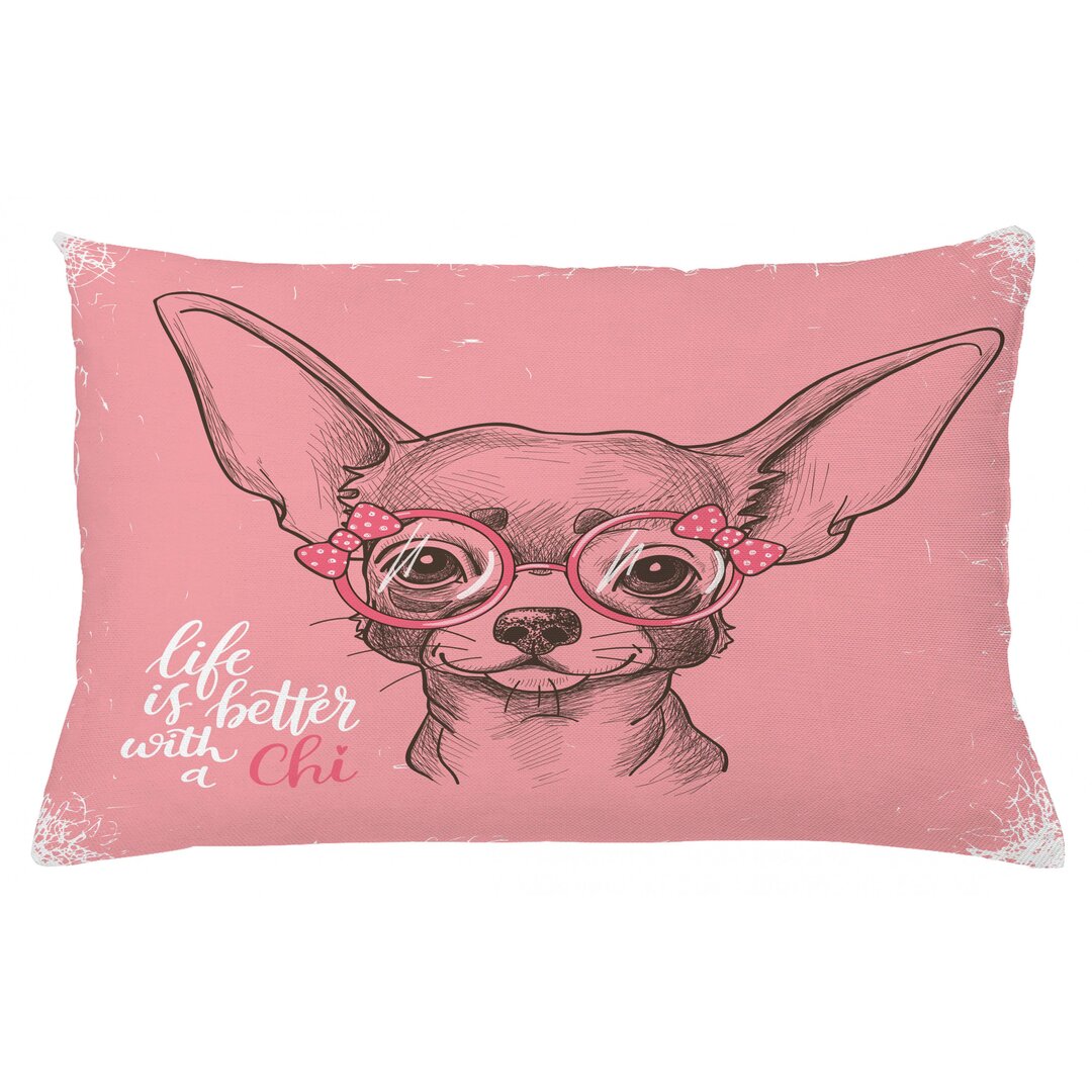 Kissenbezug, Mädchen Chihuahua Sketch Wörter, Hund, Armeegrün Hellrosa