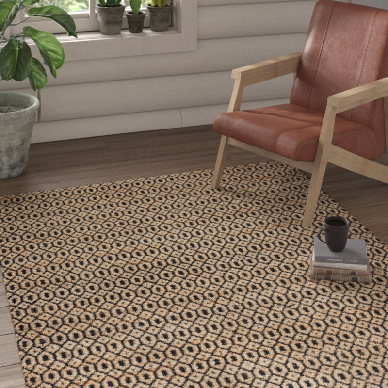 Tapis noir / brun clair en coton tissé à la main Archbold, Rectangle 4 pi x 6 pi