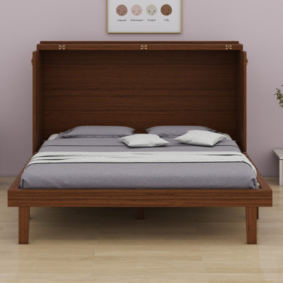 Lit escamotable, lit armoire en bois avec centrale électrique et panneau de décoration en rotin