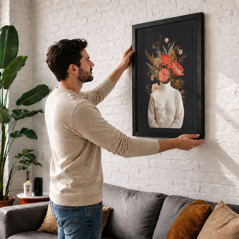 Floral Head Eclectic - Framed Print, Walnut, A3 - 42.0 x 29.7 cm