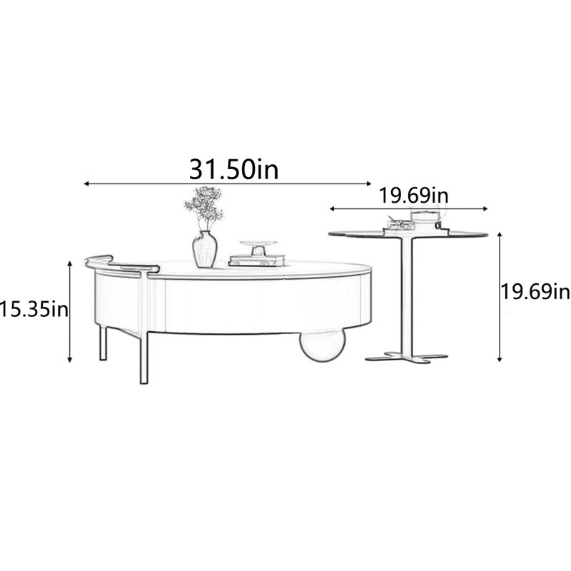 Table à thé Rock, H 19,69 po x L 51,18 po x l 31,5 po, Brun