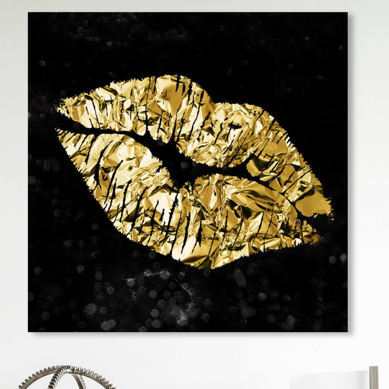 «Gold and Black Kiss», impression sur toile, H 12 po x l 12 po
