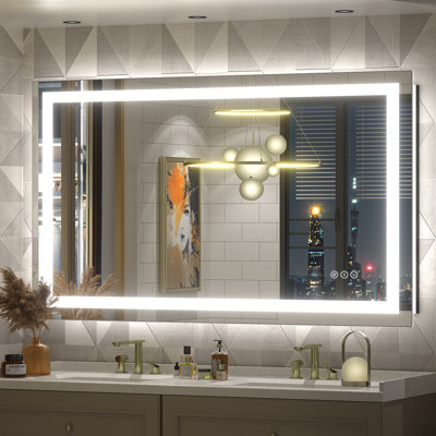 Miroir de salle de bain Buco Wayfair Basics® certifié UL en verre trempé anti-buée avec garantie de 3 ans