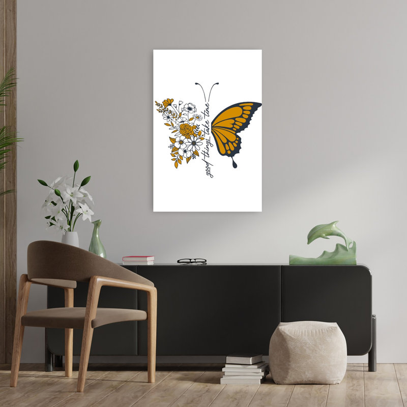 Good Things Take Time Butterfly Delicate Elegant Butterfly Flower Nature Wall Art Print by Alva Jumath - Print