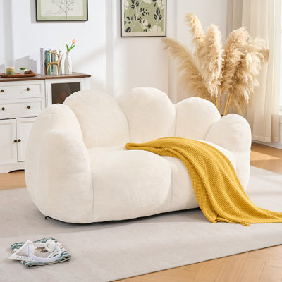 UUKRAVE Loveseat Bean Bag Chair for Adults, Giant Floral Shaped Bean Bag Sofa, Oversized Faux Fur Couch, Soft Love Seat for Living Room Bedroom Game Room, Comfy Reading Chair (Beige)