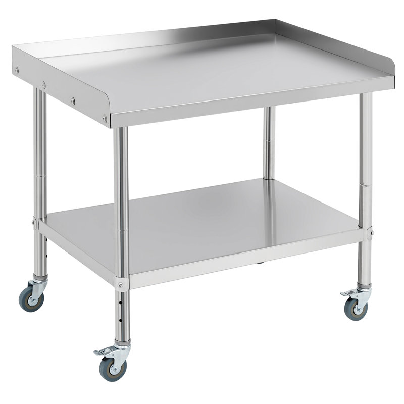 Table de préparation mobile en acier inoxydable avec dosseret détachable à 3 côtés, 4 roulettes verrouillables, tablette inférieure réglable, charge de 441 lb, 36 po x 24 po x 30 po
