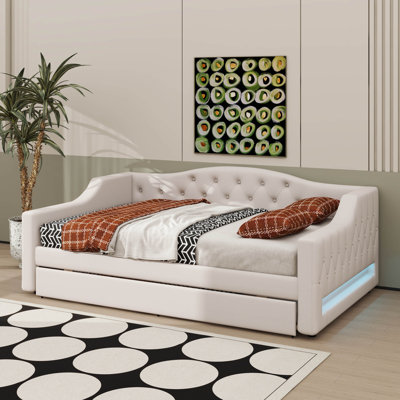 Full XL Daybed With Built-In LED Lighting And Trundle