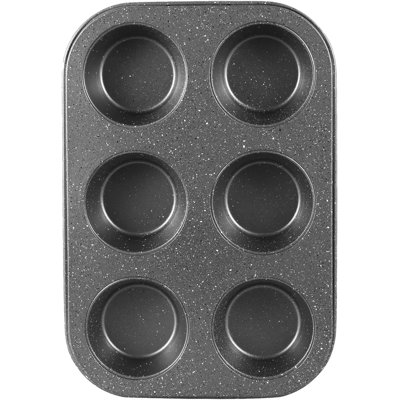 6-Cup Nonstick Muffin Pan with Gray Marble Ceramic Coating, Carbon Steel Cupcake Baking Tray for Home Kitchen