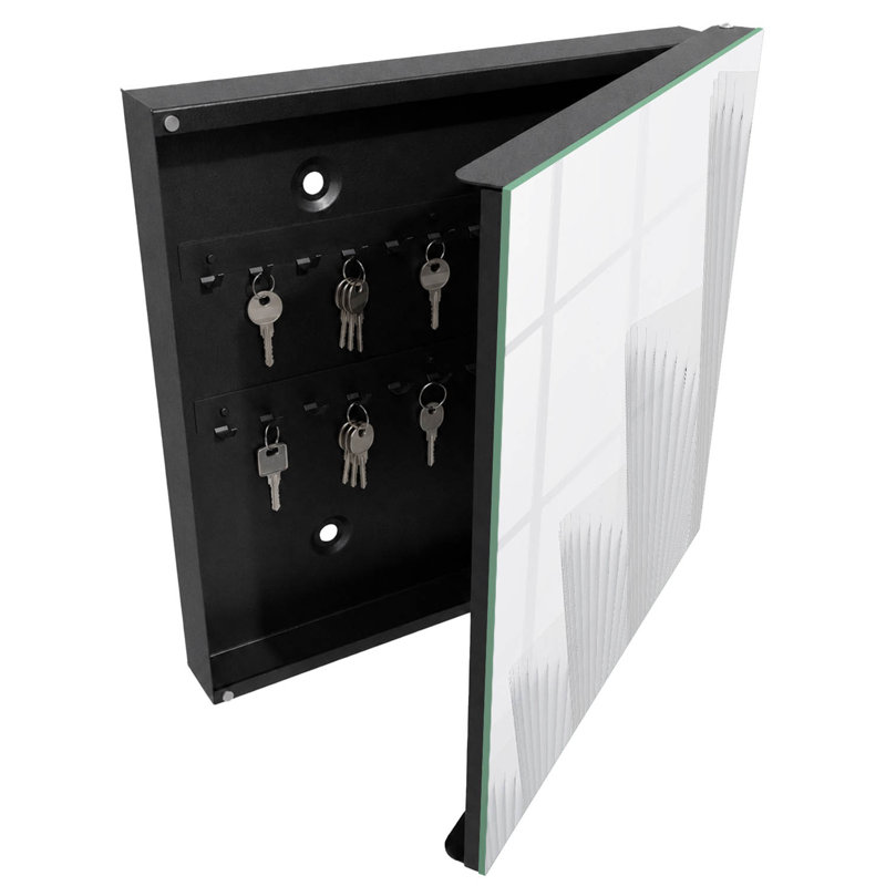 Key storage cabinet, Opens to the right, 30x30x5, Black, White structures in a minimalist composition, 