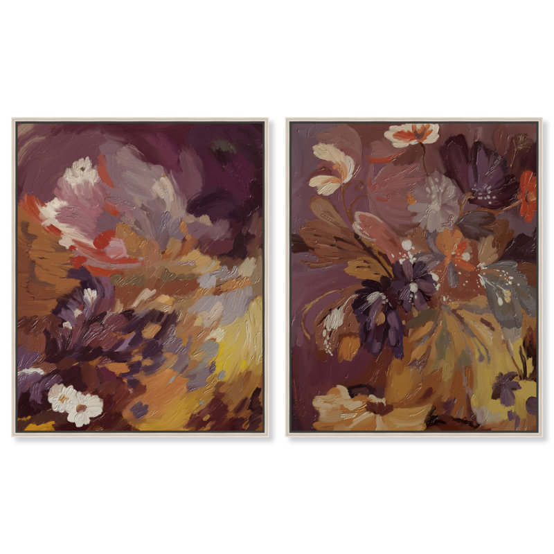 Crimson garden Set Canvas Abstract Print by Oliver Gal, Black Frame, 16 x 20, 21"H x 25"W, Silver Floater Frame