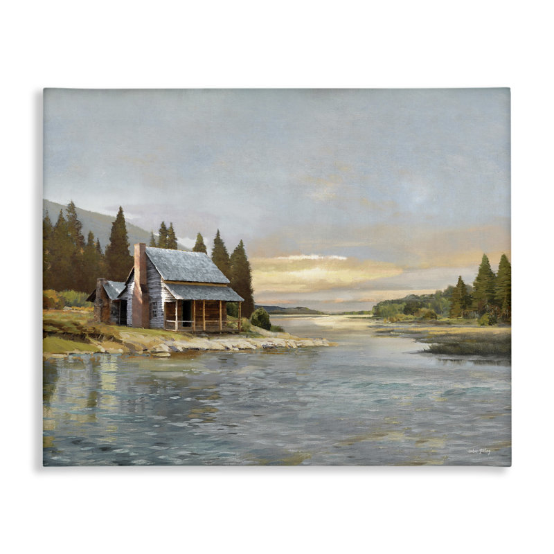 Art mural sur toile Cabin at River's Edge, design par Amber Sterling, H 16 po x l 20 po