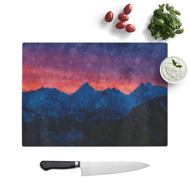 Tempered Glass Mountain Ridge Sunset Chopping Board, 20 cm x 28.5 cm