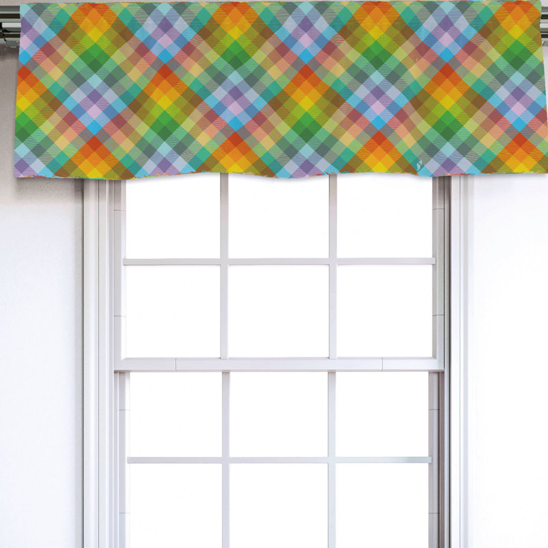 Ambesonne Plaid Sateen Ruffled 54'' W Window Valance in