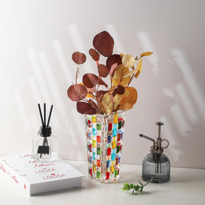 Vase en verre tissé coloré à la main - vase en cristal - 7,7 pouces 
