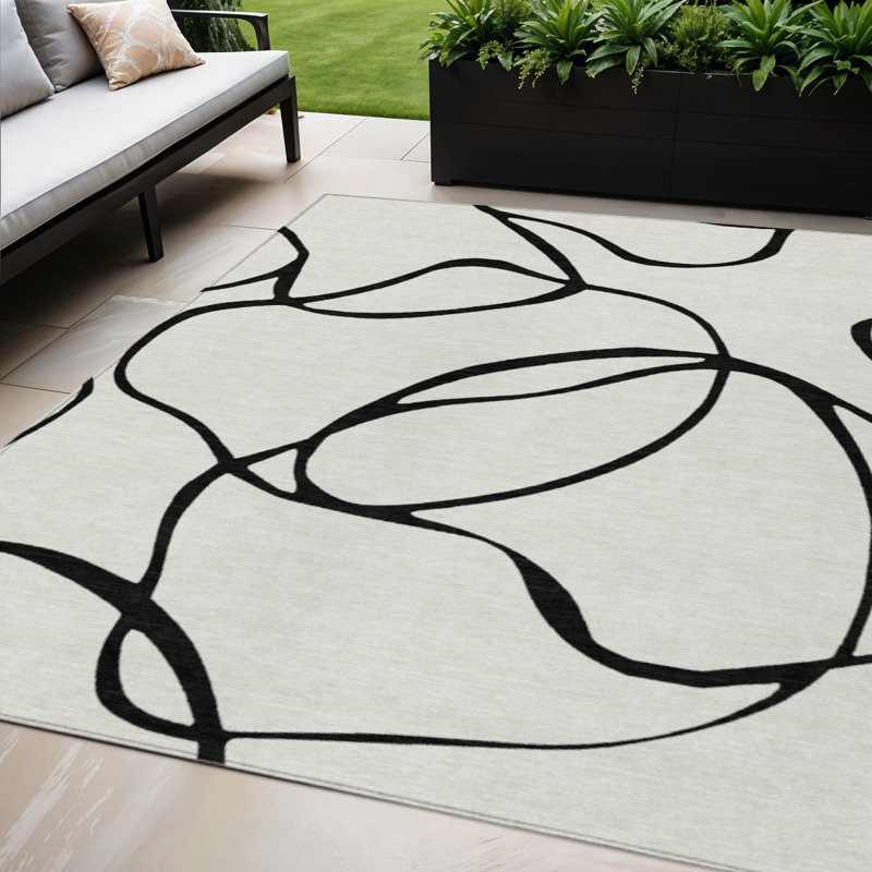 Tapis intérieur lavable abstrait 5 pi x 8 pi blanc