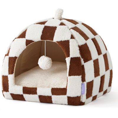 Cute Cat Beds For Indoor Cats - 2 In 1 Cat Cave Bed For Kittens And Small Pets, House With Removable Washable Cushioned Pillow, Cozy Tent House With Non-Slip Bottom, Brown, 16 Inches