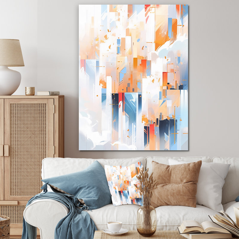 «Peach Blue Symmetric Abstractions» sur impression sur toile, Toile tendue, H 44 po x l 34 po x P 1,5 po