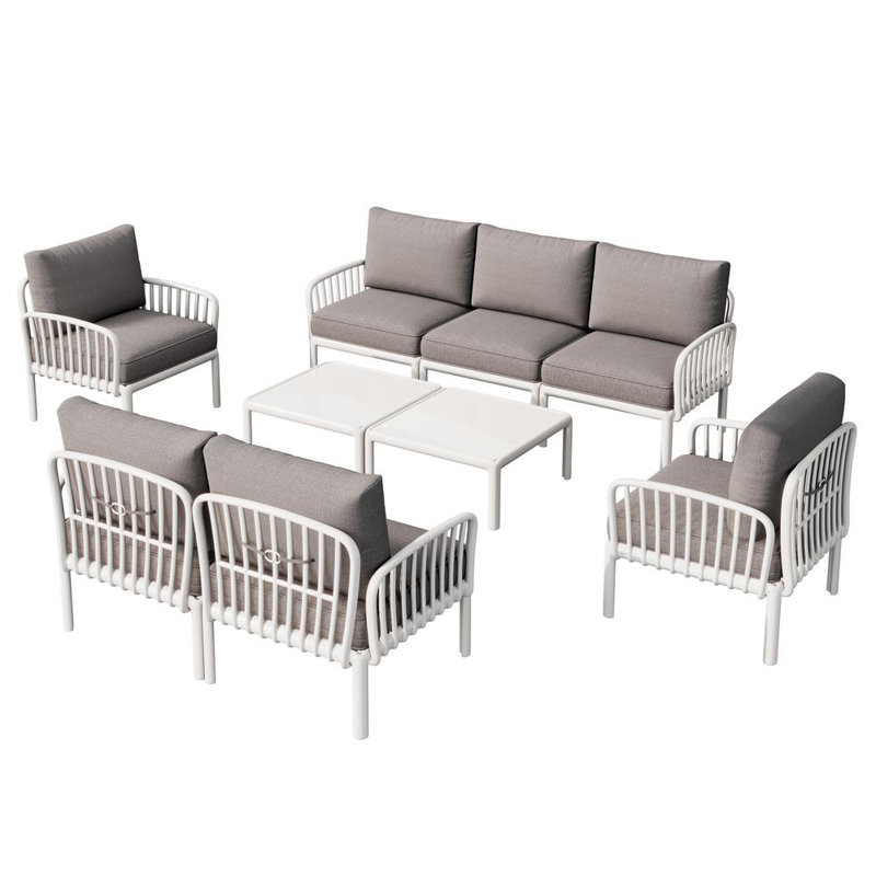 Ensemble modulaire d'extérieur 9 pièces avec table basse 9 pièces, Coussin gris clair / structure blanche