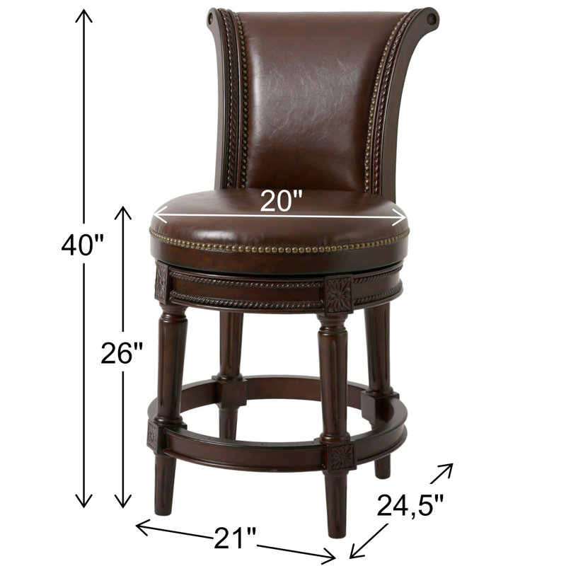 Tabouret de bar pivotant en bois massif Ted, Siège en similicuir brun / structure en noyer, 2
