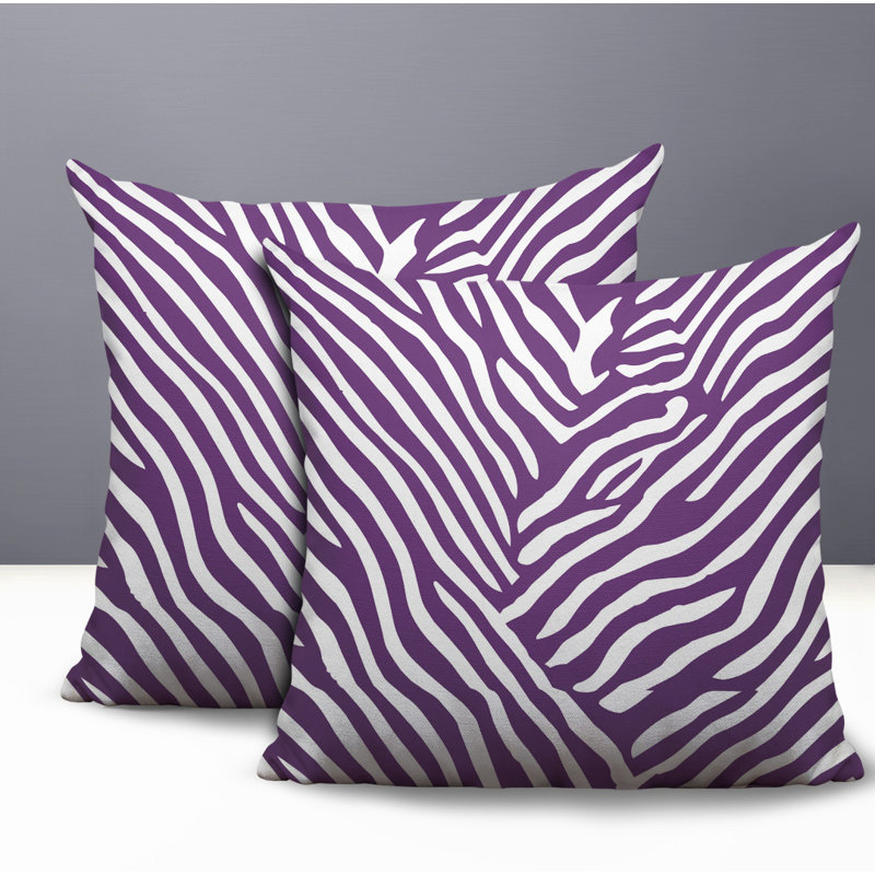 Oreiller réversible intérieur / extérieur à imprimé zébré Kits, Purple, 16x16