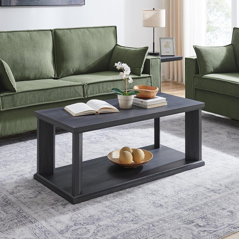 Table basse rectangulaire 48 po, table basse moderne en bois avec rangement, pour salon, bureau personnel (gris)