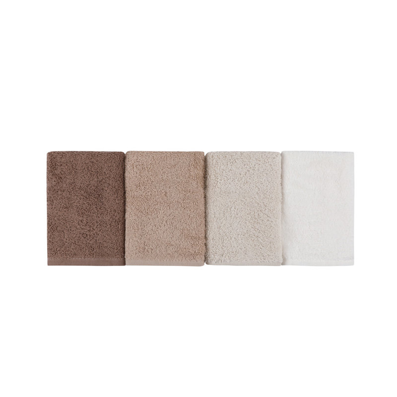 Ensemble de 4 serviettes de bain 100% coton, Brun / beige / crème