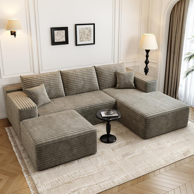 Canapé modulaire Boneless 107,5 po avec 1 repose-pieds, canapé rembourré minimaliste moderne, canapé en U confortable pour le salon, canapé d'angle à assise profonde, aucun assemblage requis