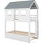 Twin Size House - Style Bunk Bed With Trundle, Roof And Windows, White + Grey, Easy Assembly For Bedroom Decor Home