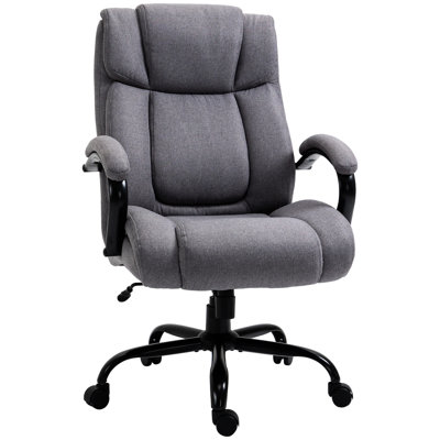Big And Tall Computer Desk Chair, 484Lbs, Grey Linen, Adjustable Height 44" - 47.75", Wide Seat, Swivel High Back Office Height, Wide, Rotating Wheels Chair