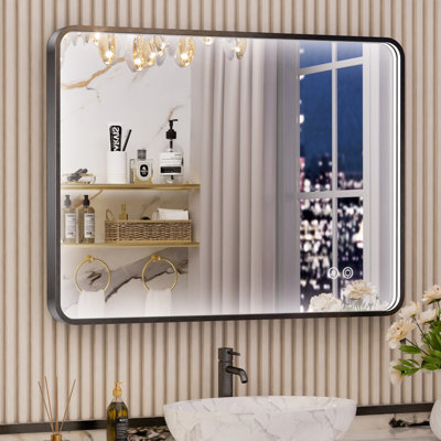 Miroir de salle de bain avec cadre en aluminium et éclairage à DEL