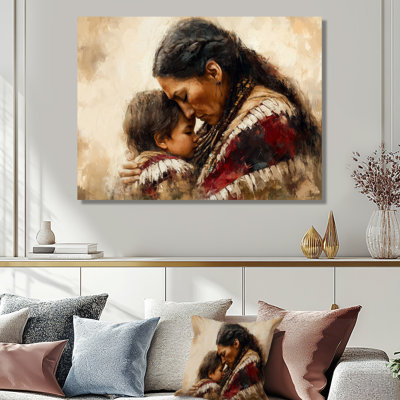 Native Cherokee Mother Comforting Her Child - Native American Art Large Wall Art