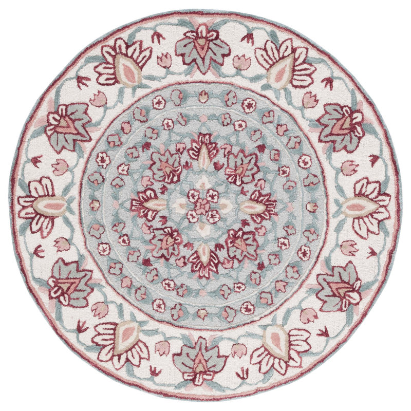 Cuayo Hand Tufted Wool Floral Rug, Round 5'