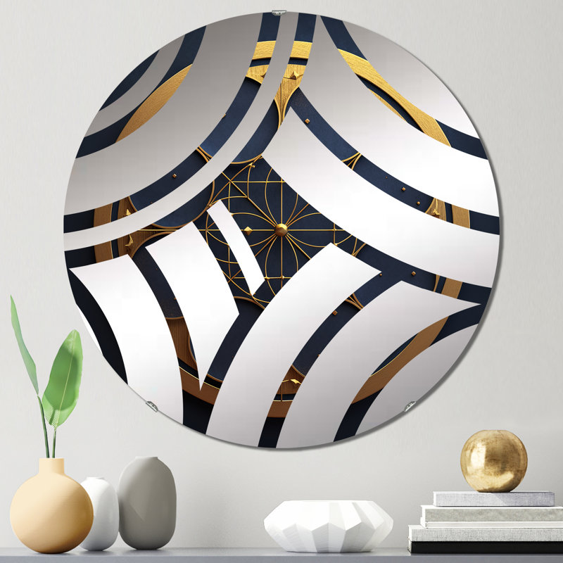 Miroir décoratif en forme de géométrie sacrée bleue et dorée I, 31,4 po x 31,4 po