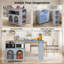 Îlot de cuisine sur roulettes avec table extensible, lumières DEL, prises de courant, 2 portes en verre cannelé, compartiment de rangement, 3 tablettes ouvertes, gris-832403040