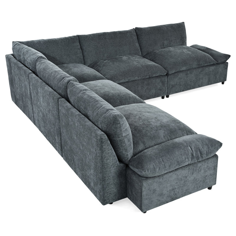Canapé modulaire gris foncé avec cadre et compartiments de rangement cachés de 115,5 po de profondeur