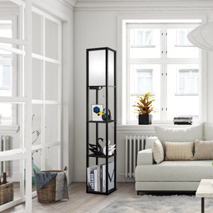 Jarold 63.7" Column Dimmable Floor Lamp with Shelves & Remote Control & USB Charging Station