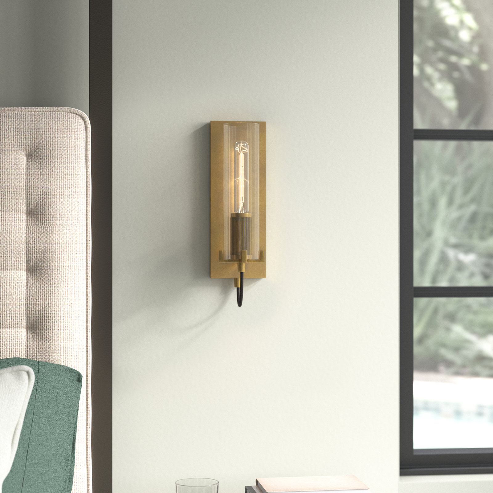 Cala Single Light Glass Dimmable Armed Sconce, Heritage Brass