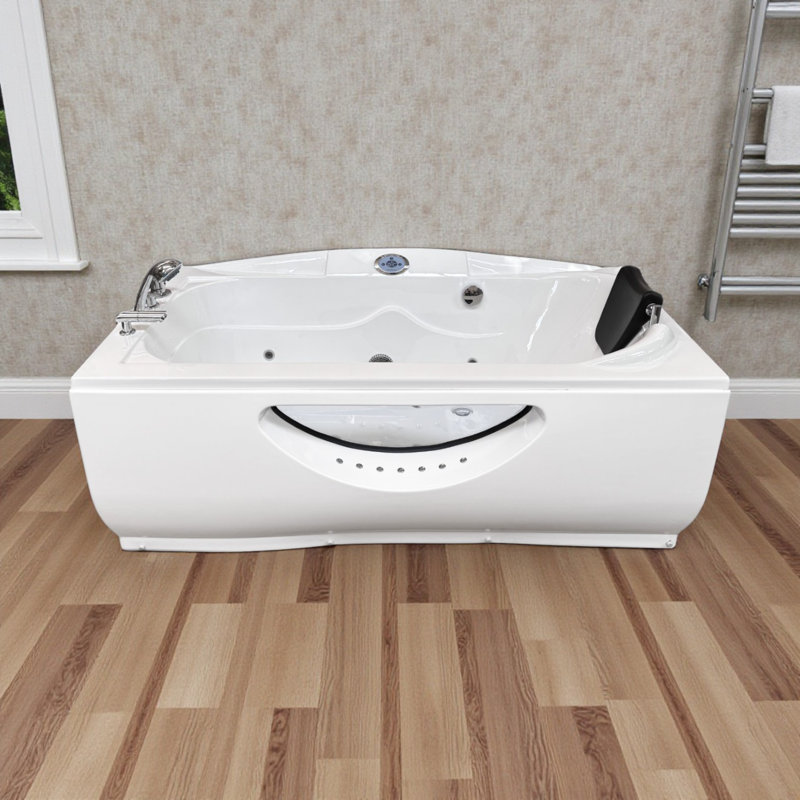 PARIS 67" x 35.5" White Whirlpool Bathtub with Heater & 11 Jets
