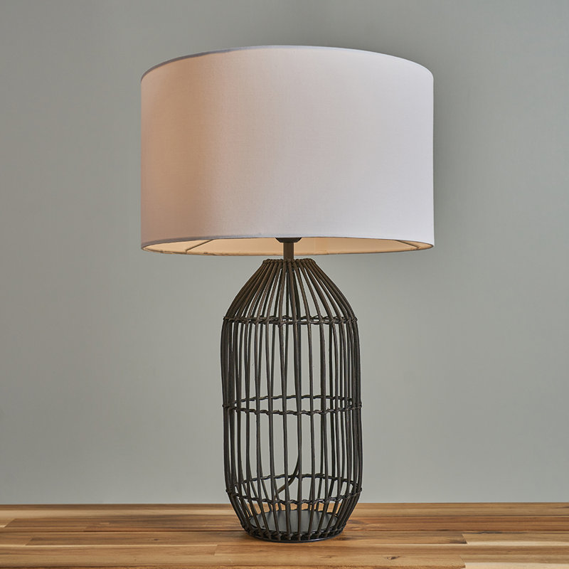 Tonks Wicker/Rattan Table Lamp, White, Black, 47" H x 25" W x 25" D