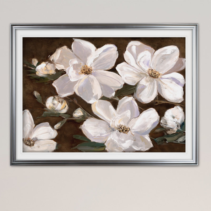Fleurs blanches chocolat II - reproduction de cadre photo, Or, H 20 po x l 24 po x P 1,5 po