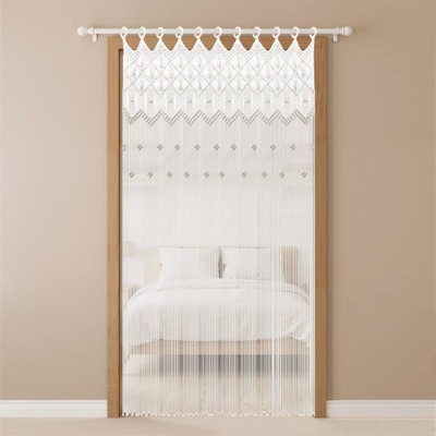 Rideau de porte tissé avec anneaux en bois